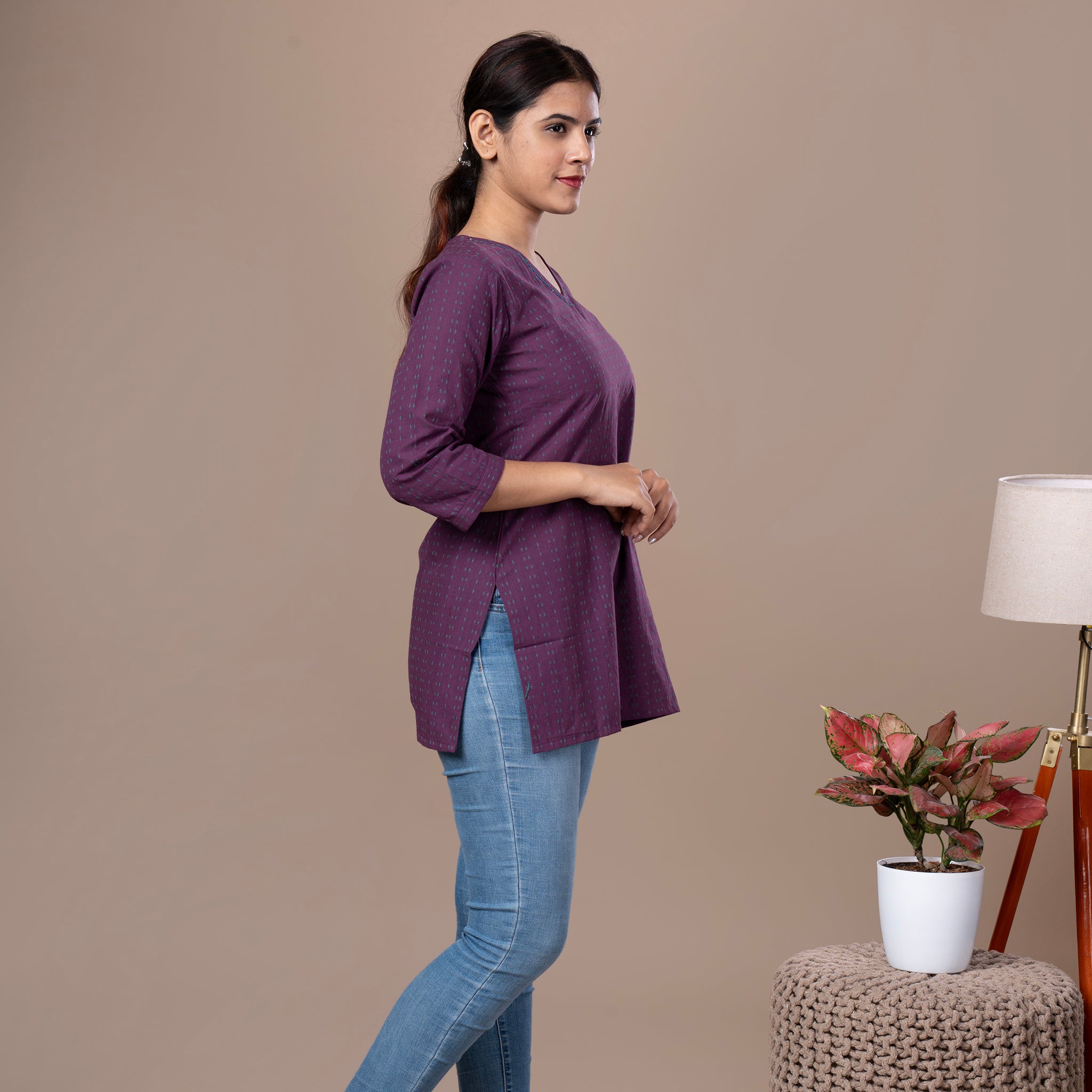 Handloom Cotton Short Kurta - Purple