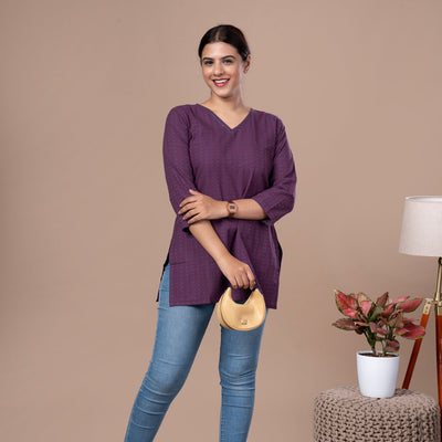 Handloom Cotton Short Kurta - Purple