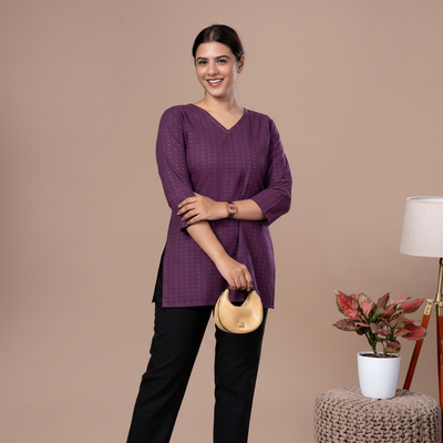 Handloom Cotton Short Kurta - Purple