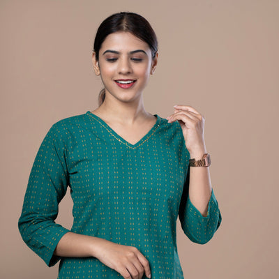 Handloom Cotton Short Kurta - Green