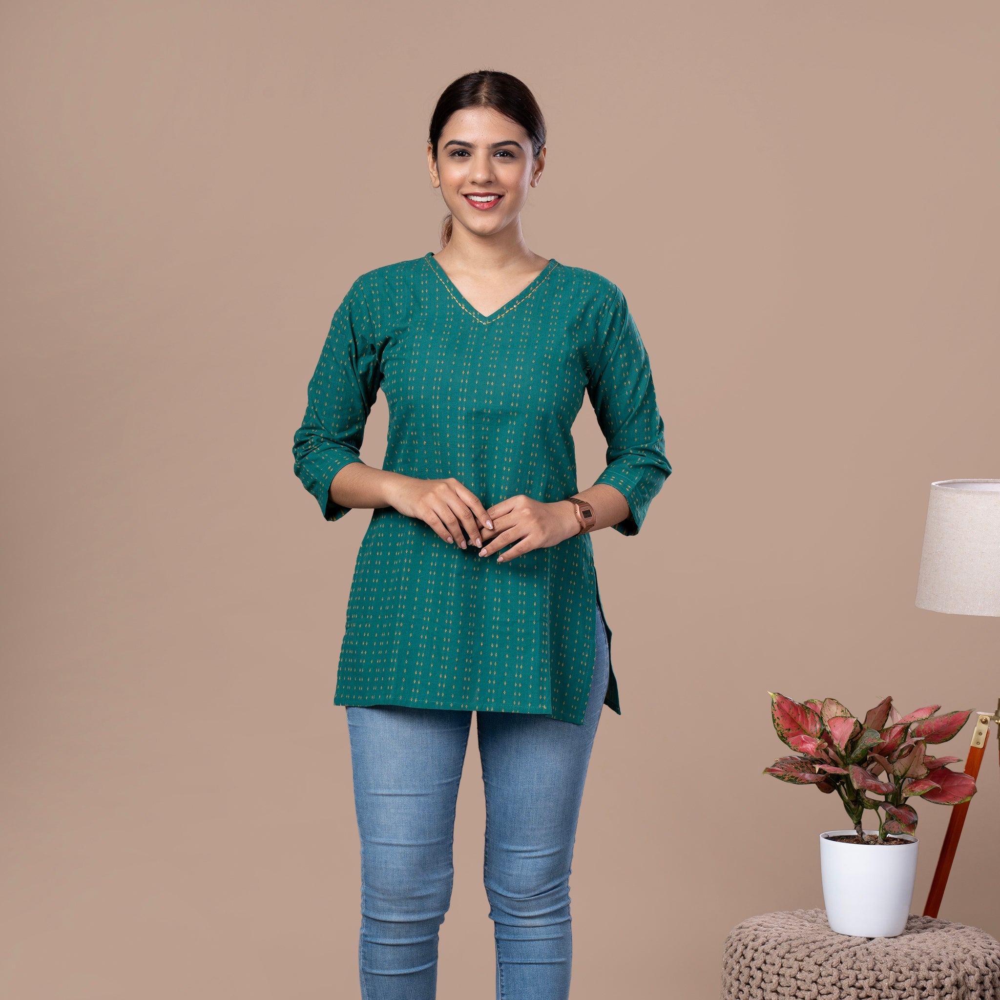 Handloom Cotton Short Kurta - Green