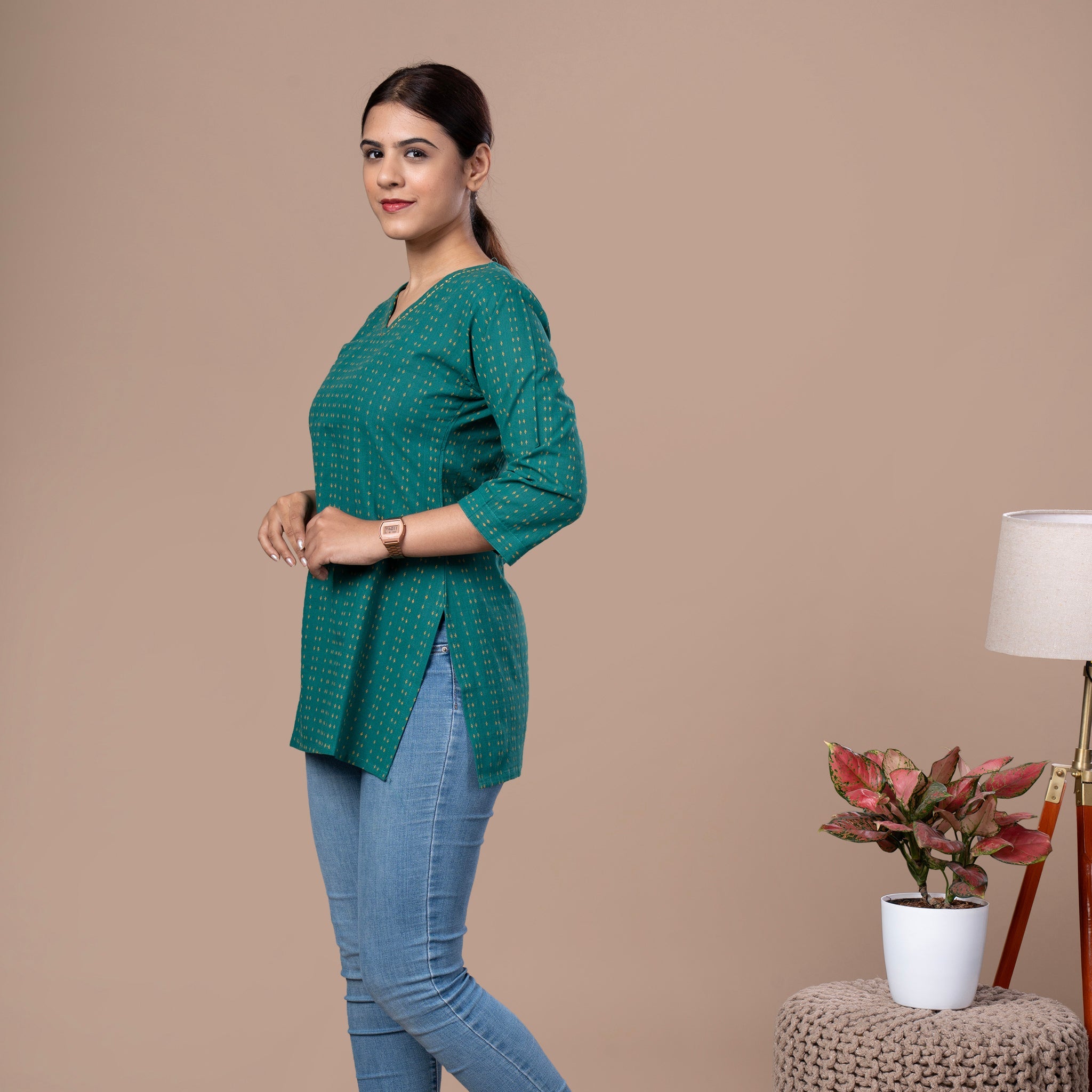 Handloom Cotton Short Kurta - Green