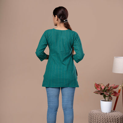 Handloom Cotton Short Kurta - Green