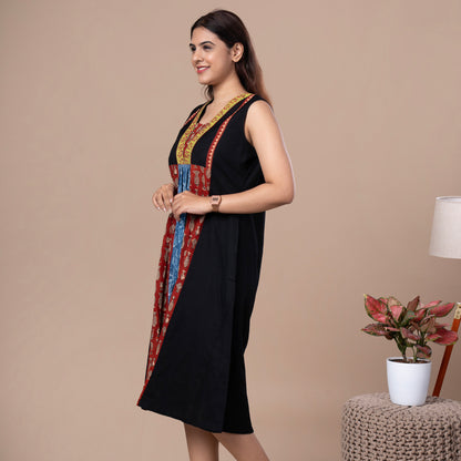 Cotton Dabu Patchwork Designer Dress With Kantha Work