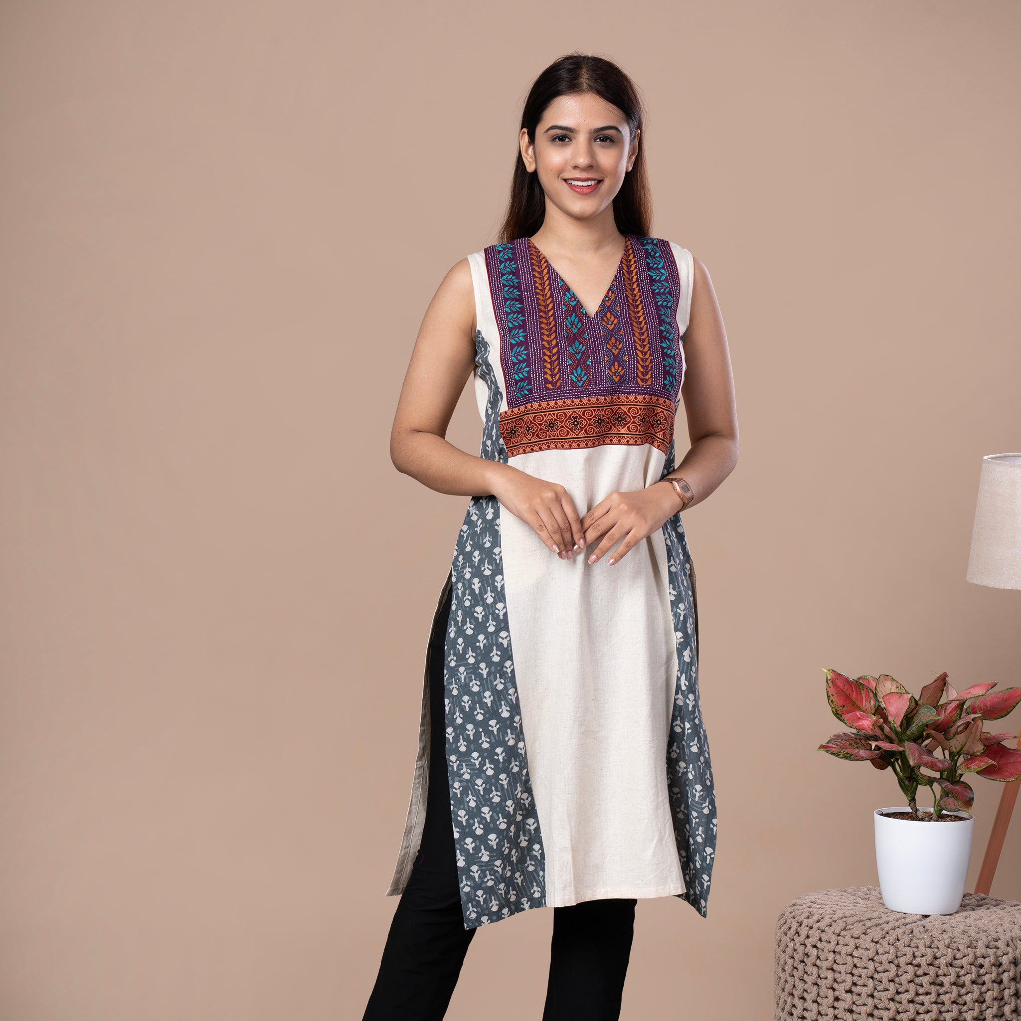 Kantha Work Cotton Fusion Kurta
