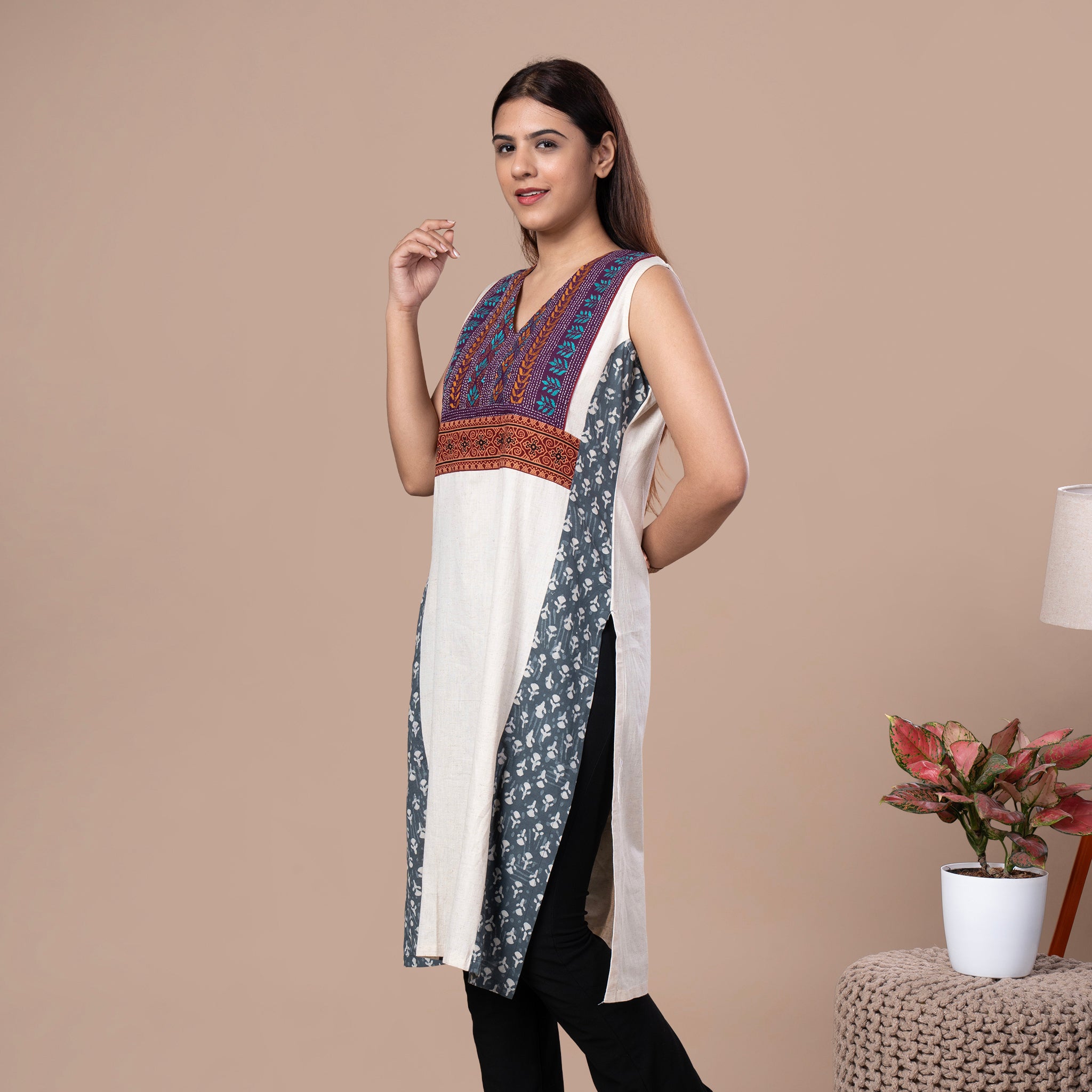 Kantha Work Cotton Fusion Kurta