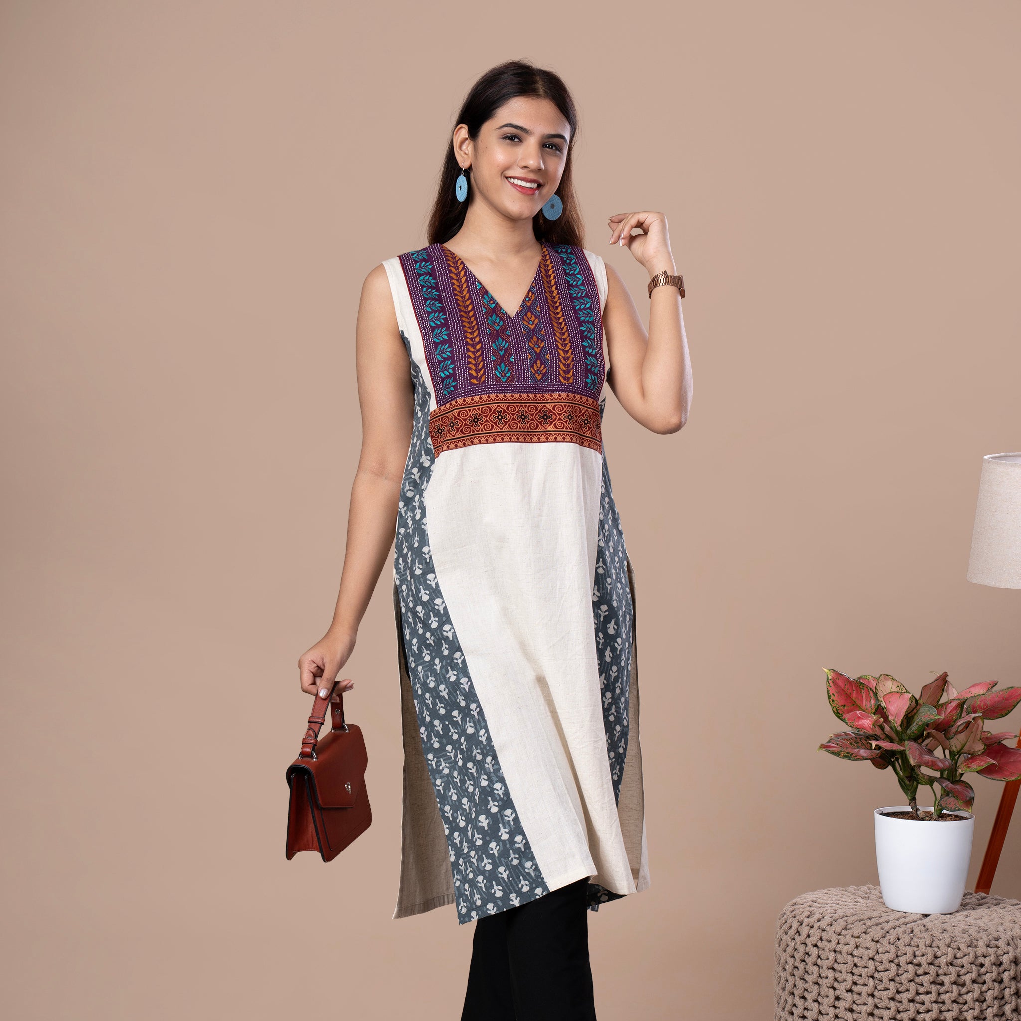 Kantha Work Cotton Fusion Kurta