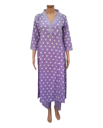 Buy Polka Dot V Neck Cotton Kurta Pant Dupatta Set – Tvahra