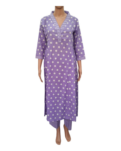 Buy Polka Dot V Neck Cotton Kurta Pant Dupatta Set – Tvahra