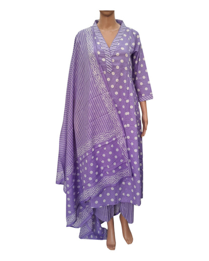Buy Polka Dot V Neck Cotton Kurta Pant Dupatta Set – Tvahra