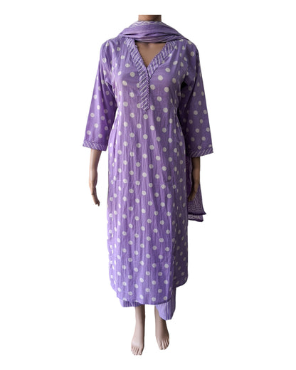 Buy Polka Dot V Neck Cotton Kurta Pant Dupatta Set – Tvahra