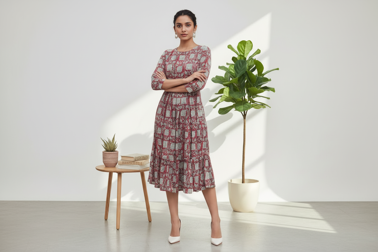 Bagru Print Cotton One Piece Dress