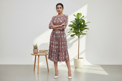 Bagru Print Cotton One Piece Dress