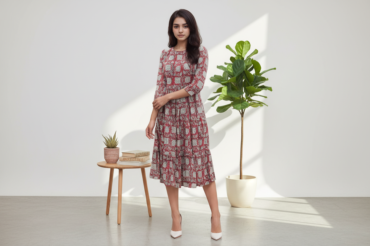Bagru Print Cotton One Piece Dress