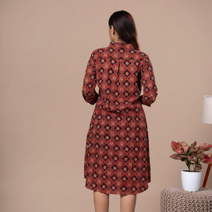 Ajrakh Print Cotton Boyfriend Shirt Dress