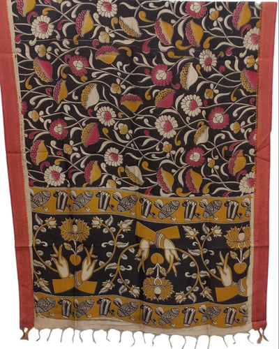 Mangalgiri Silk Kalamkari Dupatta - Black Pink