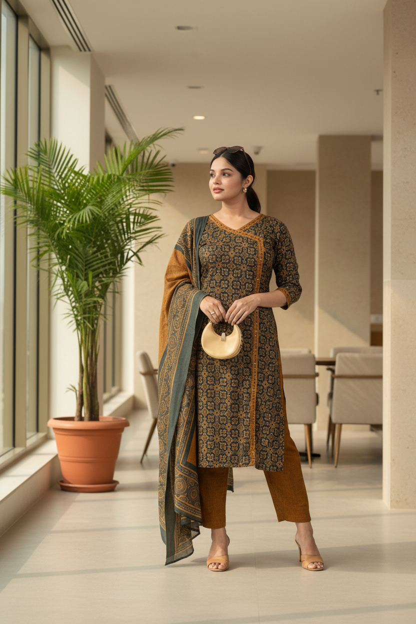 Patola Print Cotton Kurta Pant Dupatta Set