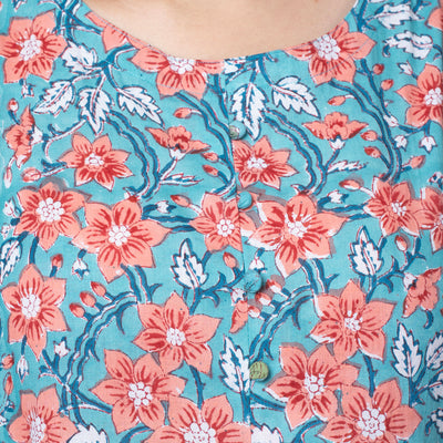 Floral Print Sleeveless Cotton One Piece High Low Dress