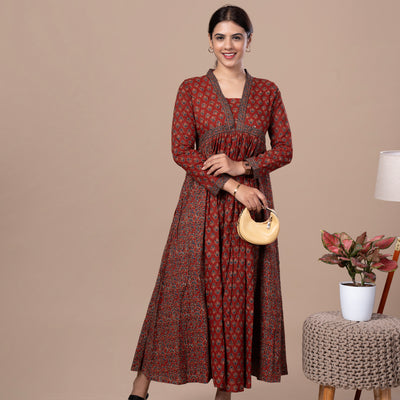 Jaipur Print Cotton Long One Piece Dress
