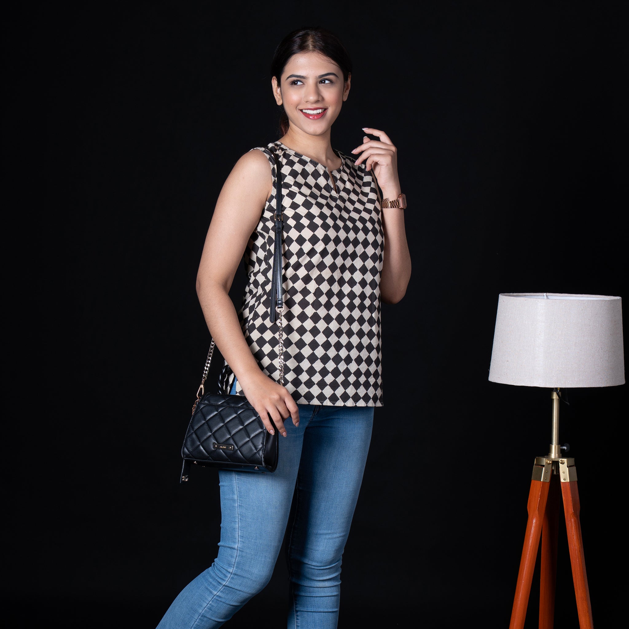 Sleeveless Hand Block Printed Tunic - Black
