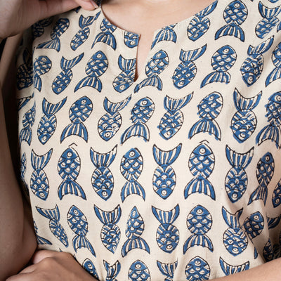 Sleeveless Hand Block Printed Tunic - Beige