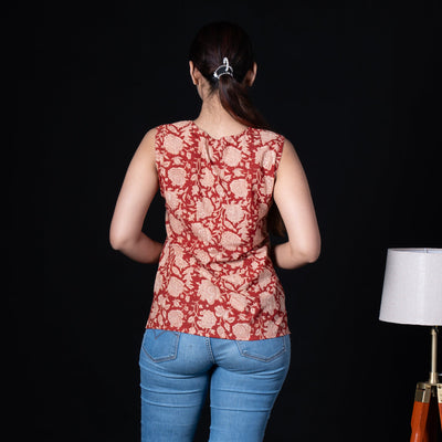 Sleeveless Hand Block Printed Tunic - Red