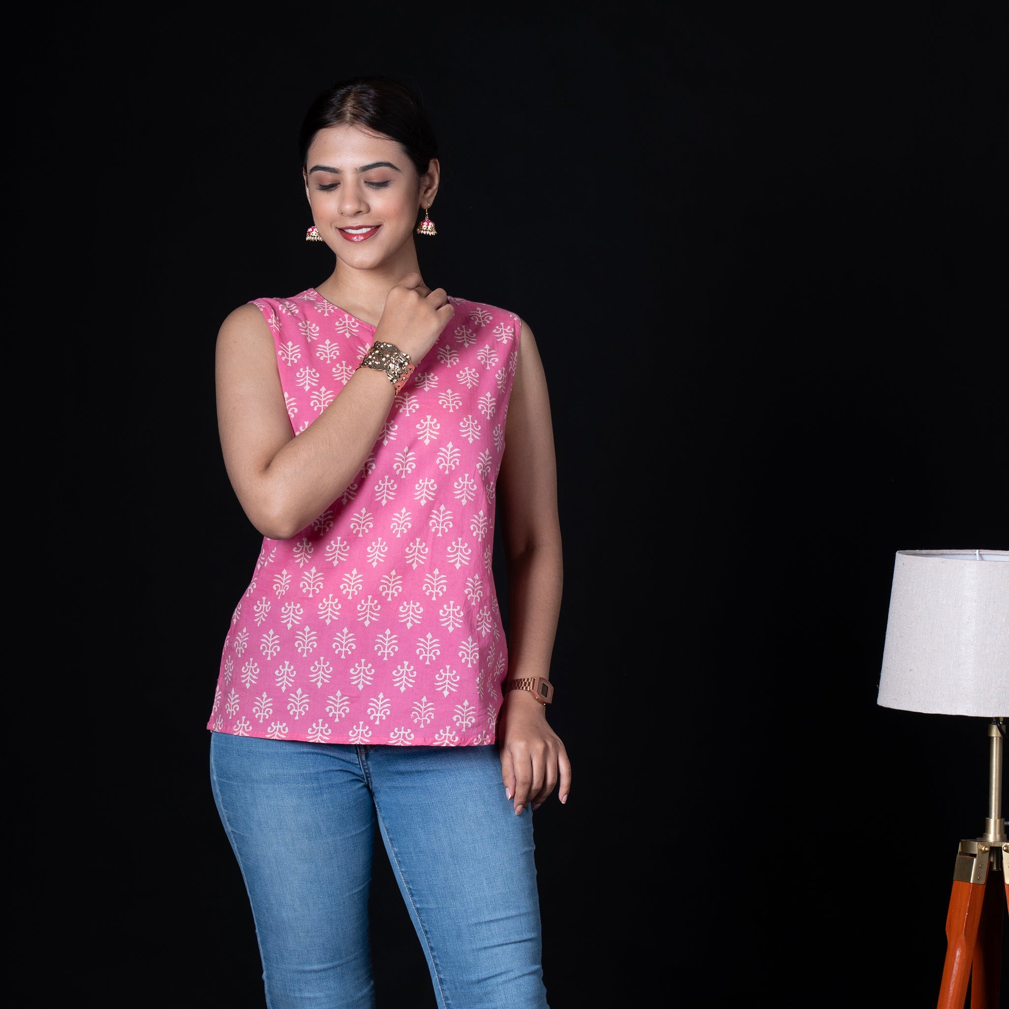 Sleeveless Hand Block Printed Tunic - Pink