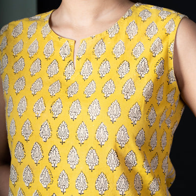 Sleeveless Hand Block Printed Tunic - Yellow