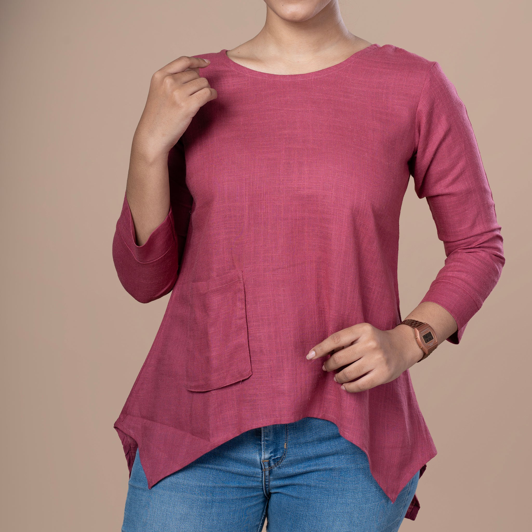 PopStar Pink Solid Linen Top