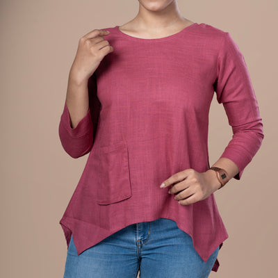 PopStar Pink Solid Linen Top