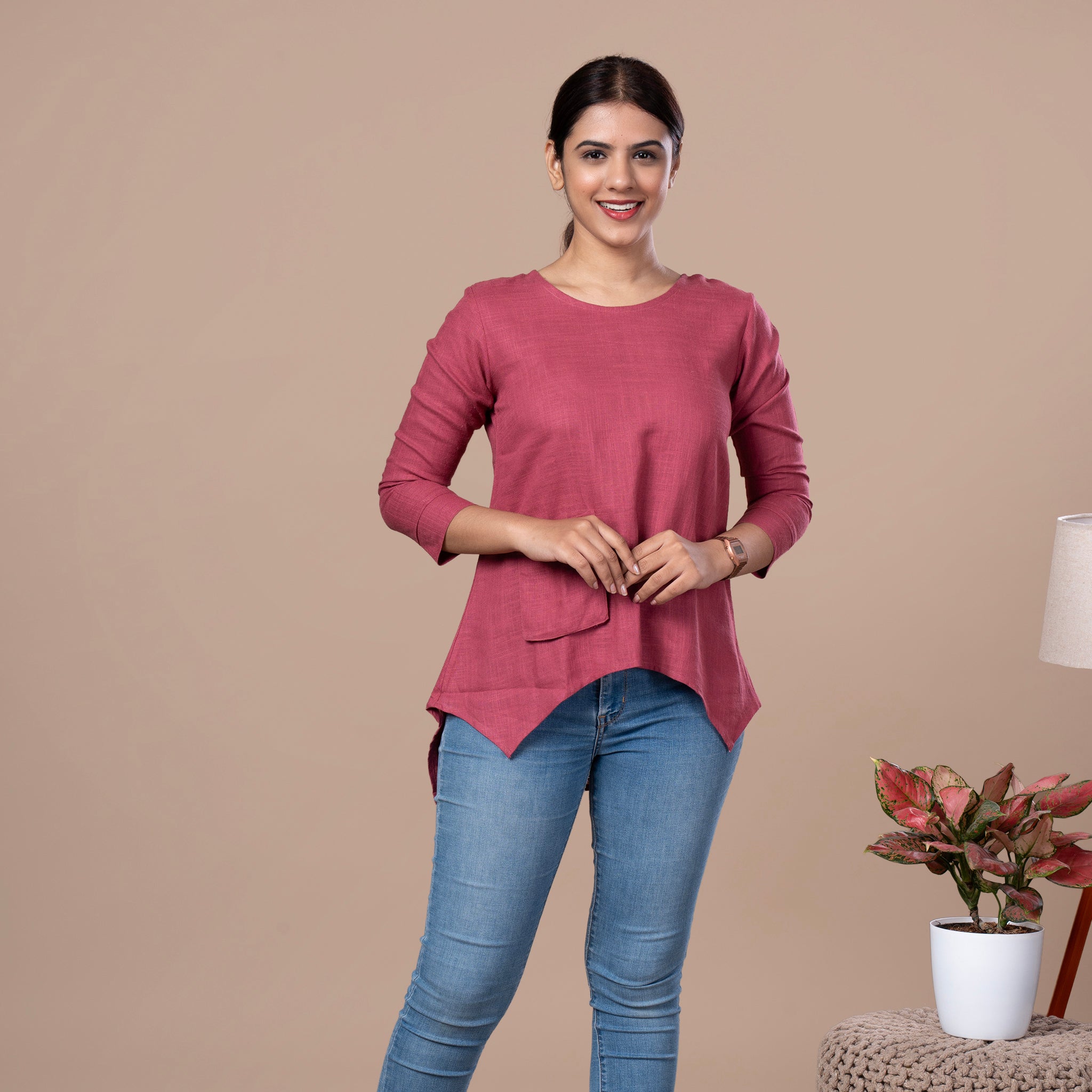 PopStar Pink Solid Linen Top
