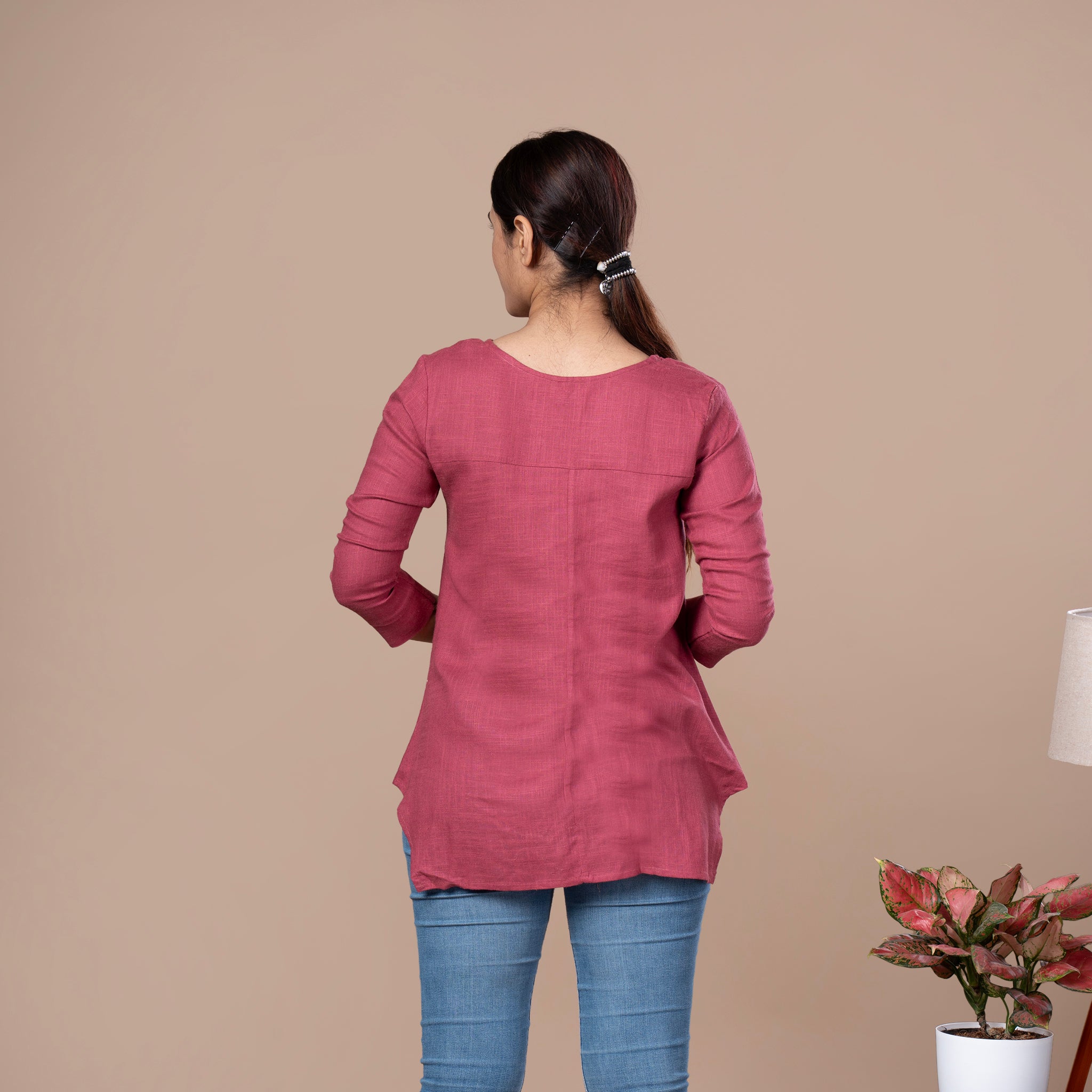 PopStar Pink Solid Linen Top