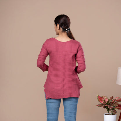 PopStar Pink Solid Linen Top