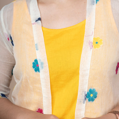 Sleeveless Dress With Jamdhani Cotton Shrug