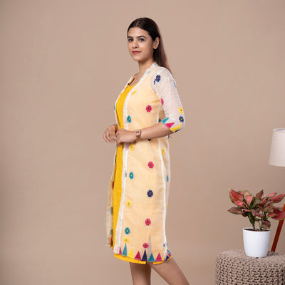 Sleeveless Dress With Jamdhani Cotton Shrug