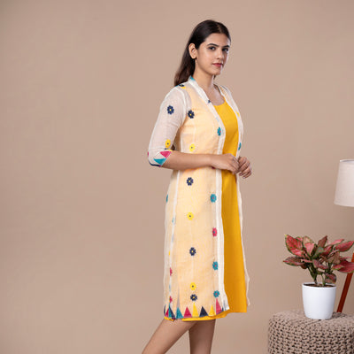 Sleeveless Dress With Jamdhani Cotton Shrug