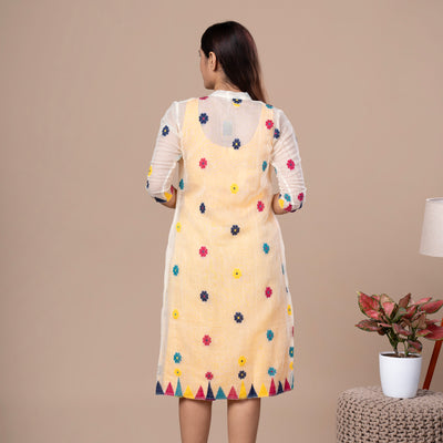 Sleeveless Dress With Jamdhani Cotton Shrug