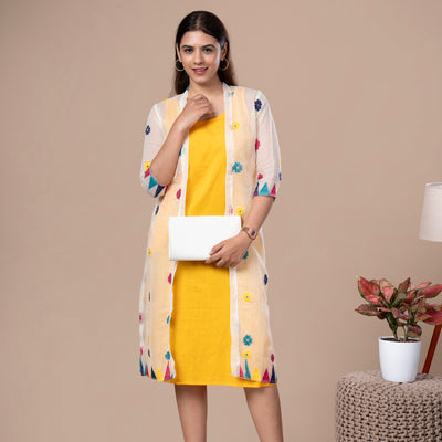 Sleeveless Dress With Jamdhani Cotton Shrug