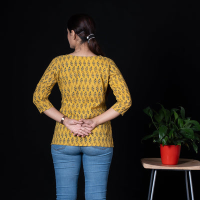 Ajrakh Cotton Short Kurta - Mustard