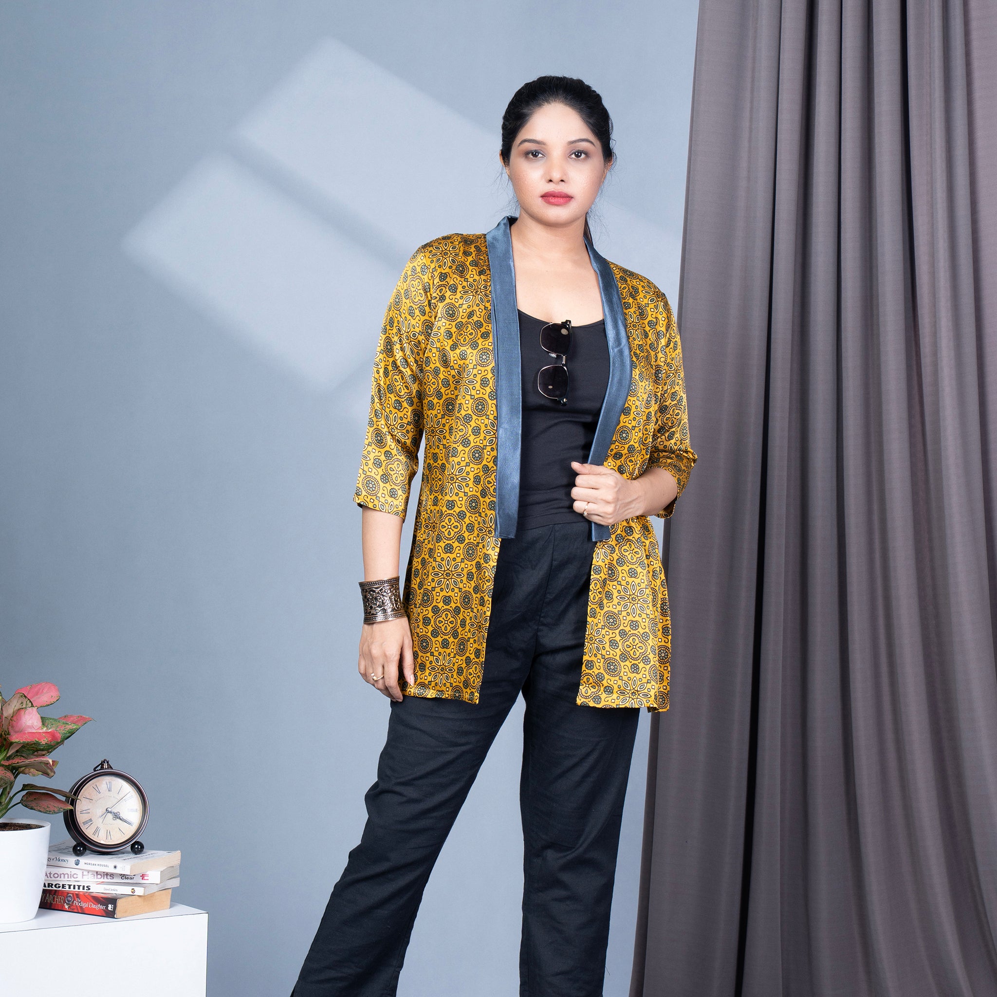 Ajrakh Mashru Silk Blazer Shrug