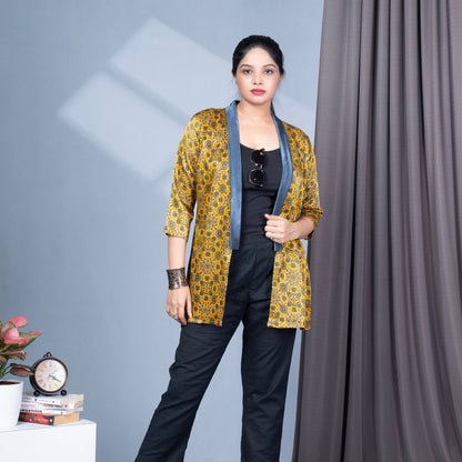 Ajrakh Mashru Silk Blazer Shrug