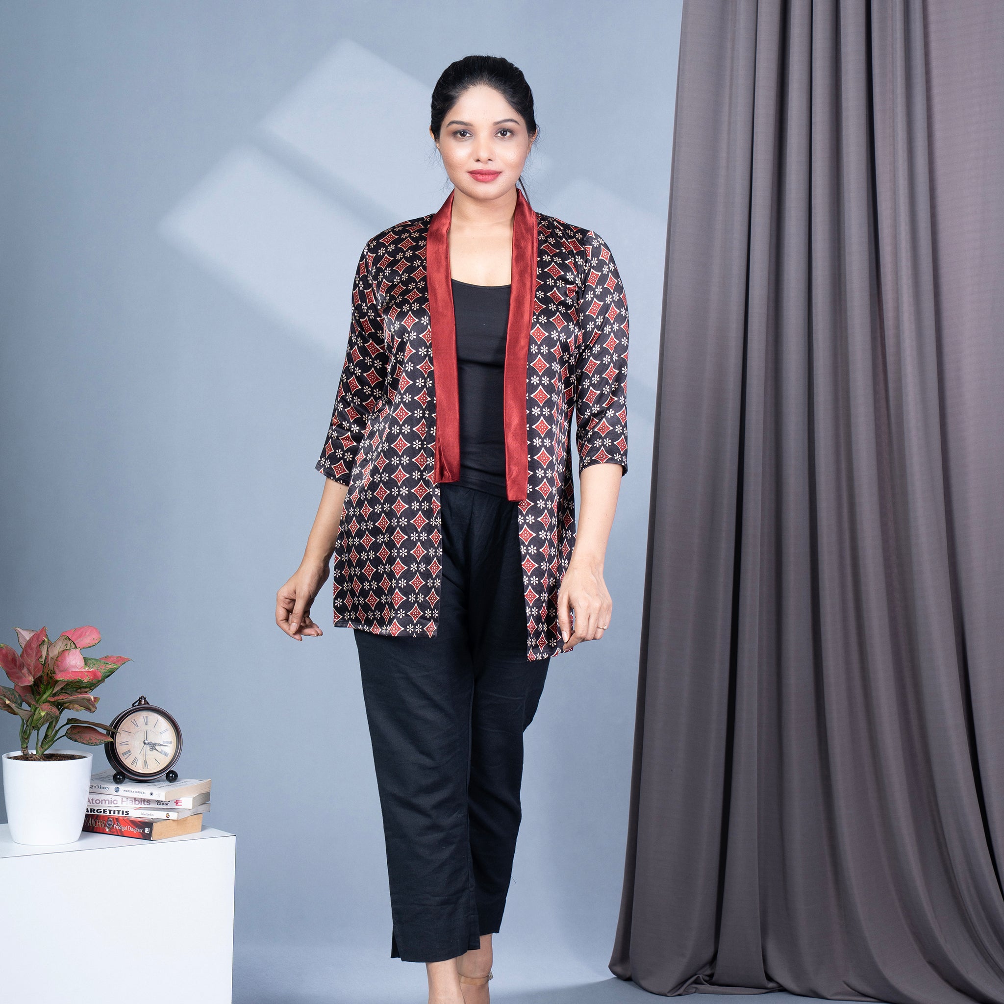 Ajrakh Mashru Silk Blazer Shrug
