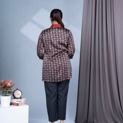 Ajrakh Mashru Silk Blazer Shrug - Black