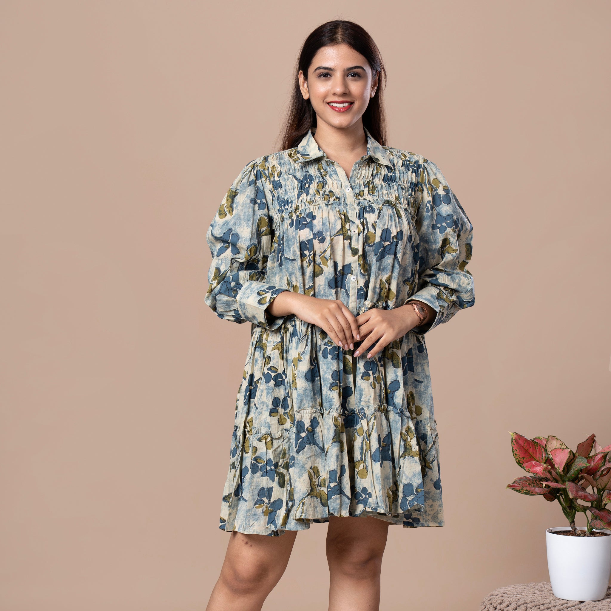 Abstract Print Cotton Boho Tunic Dress