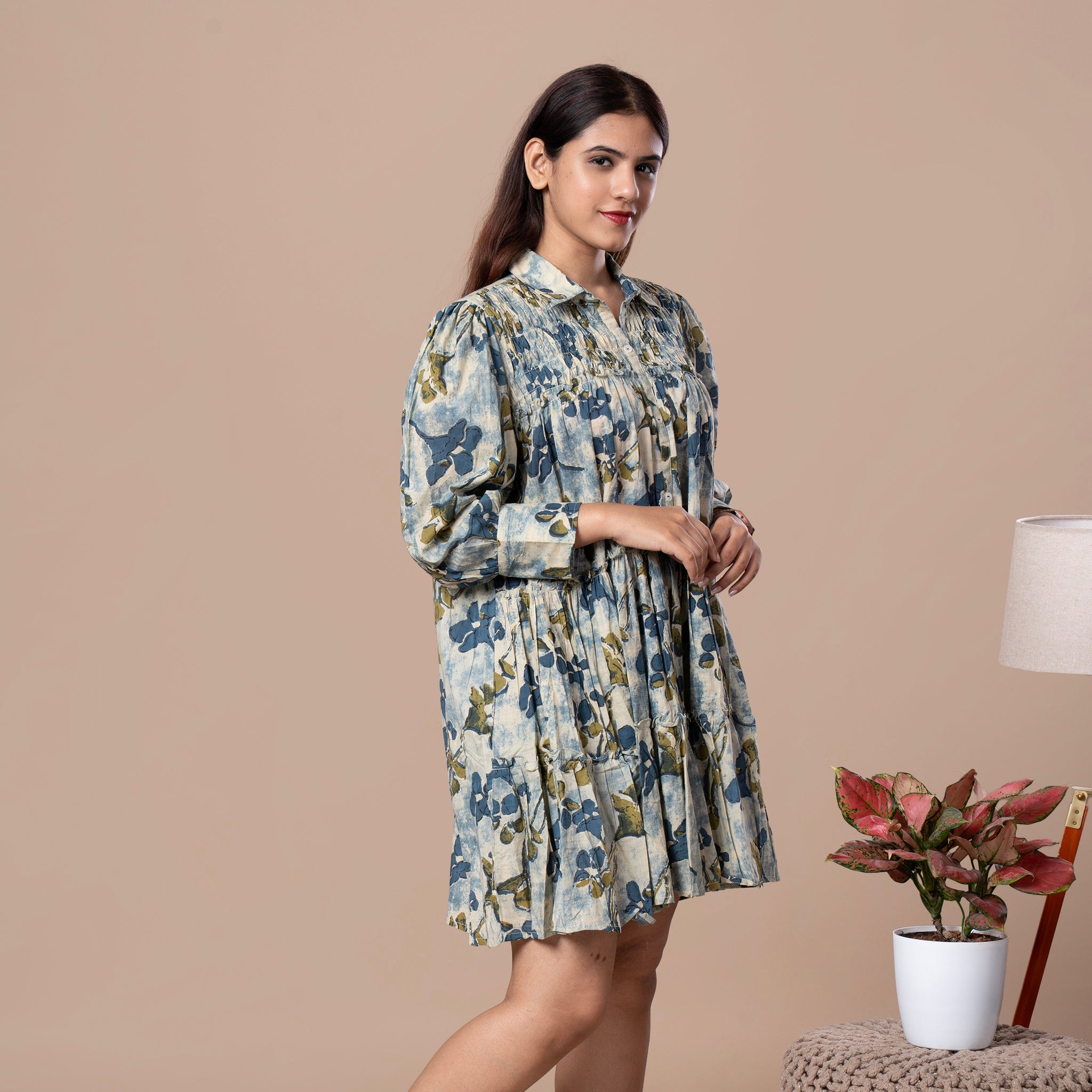 Abstract Print Cotton Boho Tunic Dress