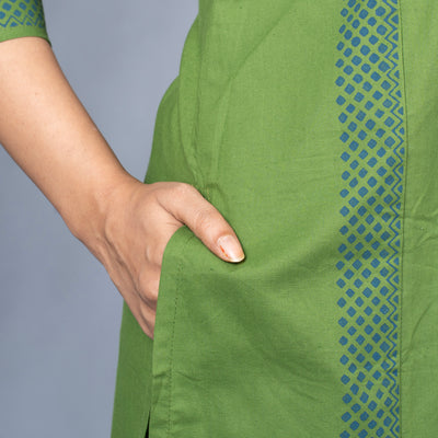 Pure Cotton Block Print Kurta Pant Dupatta Set With Mirror Work