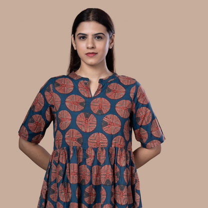 Ajrakh Print Cotton One Piece Midi Dress