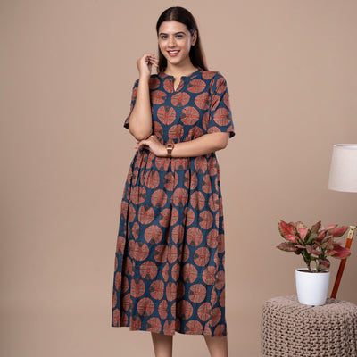 Ajrakh Print Cotton One Piece Midi Dress