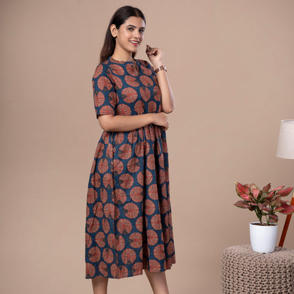 Ajrakh Print Cotton One Piece Midi Dress