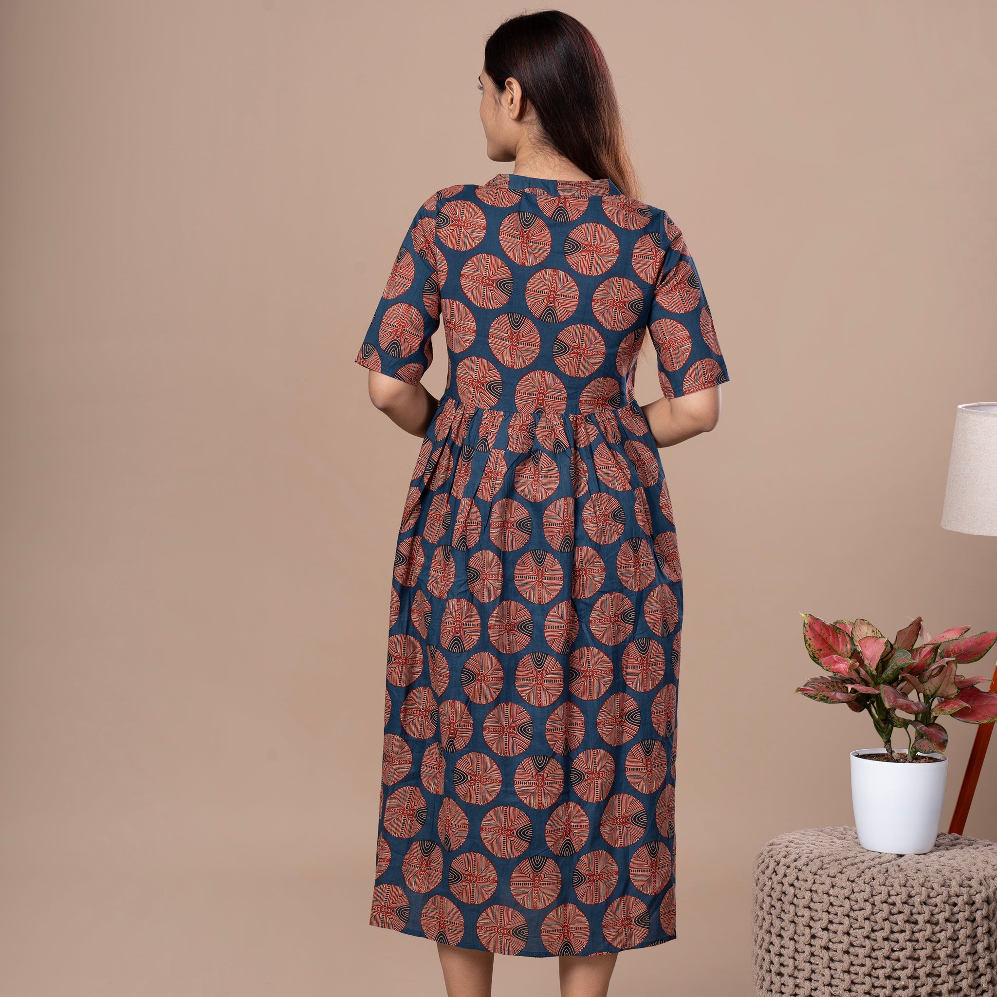 Ajrakh Print Cotton One Piece Midi Dress